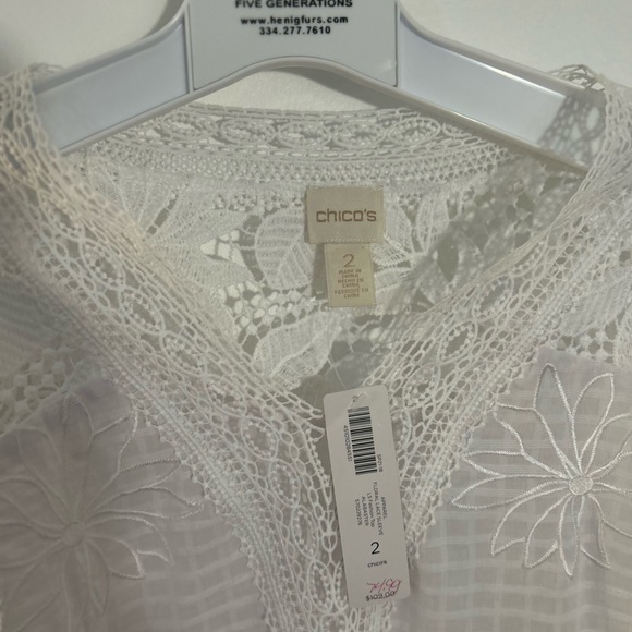 Chico's White Sheer Lace Cutout Sleeve Blouse size 2 /L - Picture 6 of 16